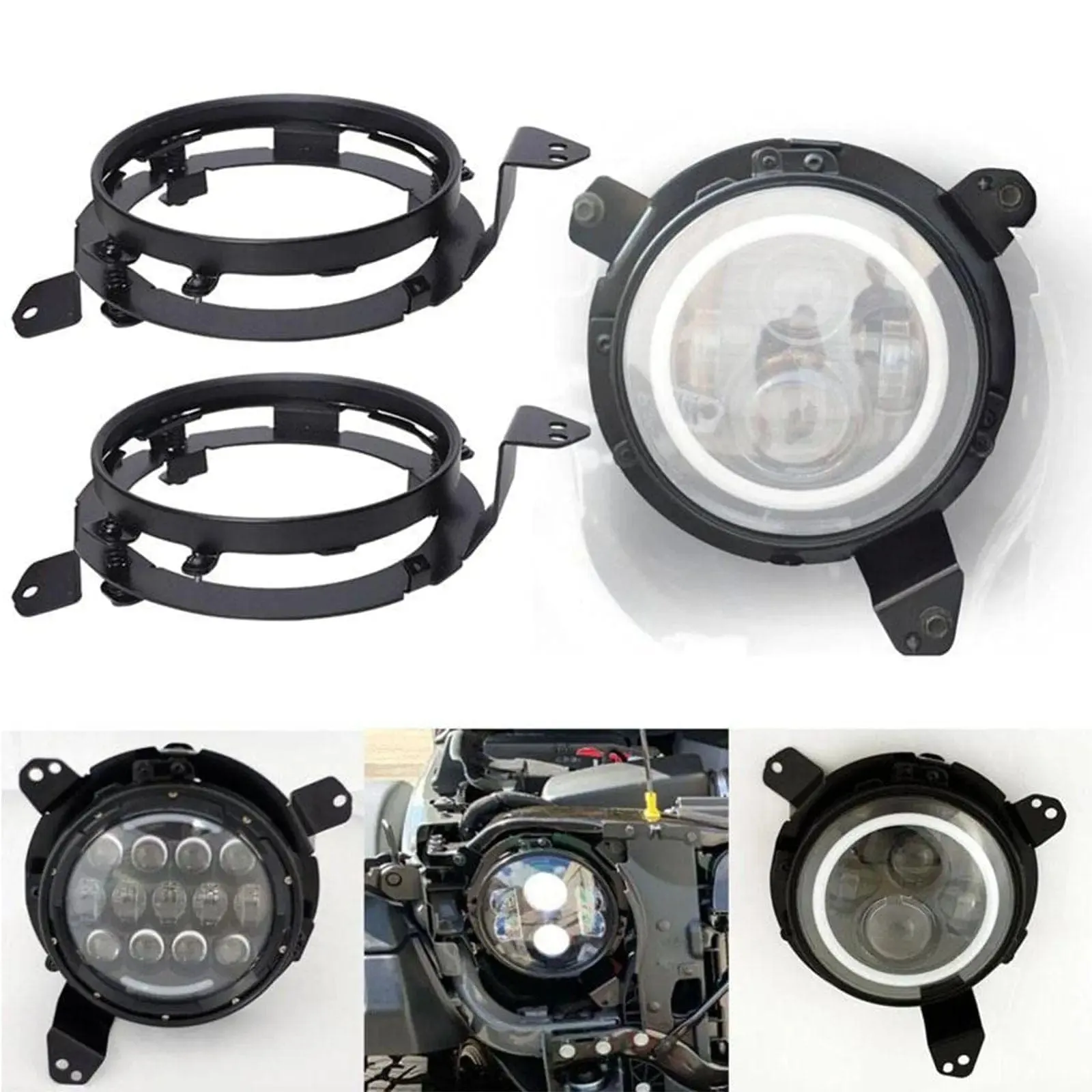 9" Jeep Headlight Bracket to 7'' Headlight with Adapters for Wrangler JL And Gladiator JT