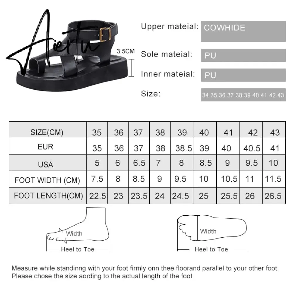 Aiertu Sandals Women Genuine Leather Summer New Clip Toe Sandals Ladies Roman Women Shoes Muffin Sandals