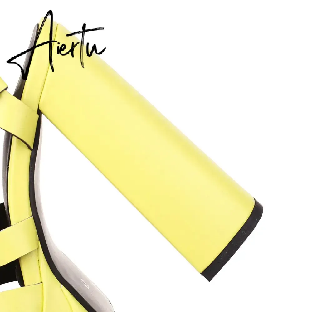 Aiertu   Sandals Women Summer Platform High Heels Weaved PU Leather Buckle Strap Black Red Women Pump Shoes sandalias mujer verano