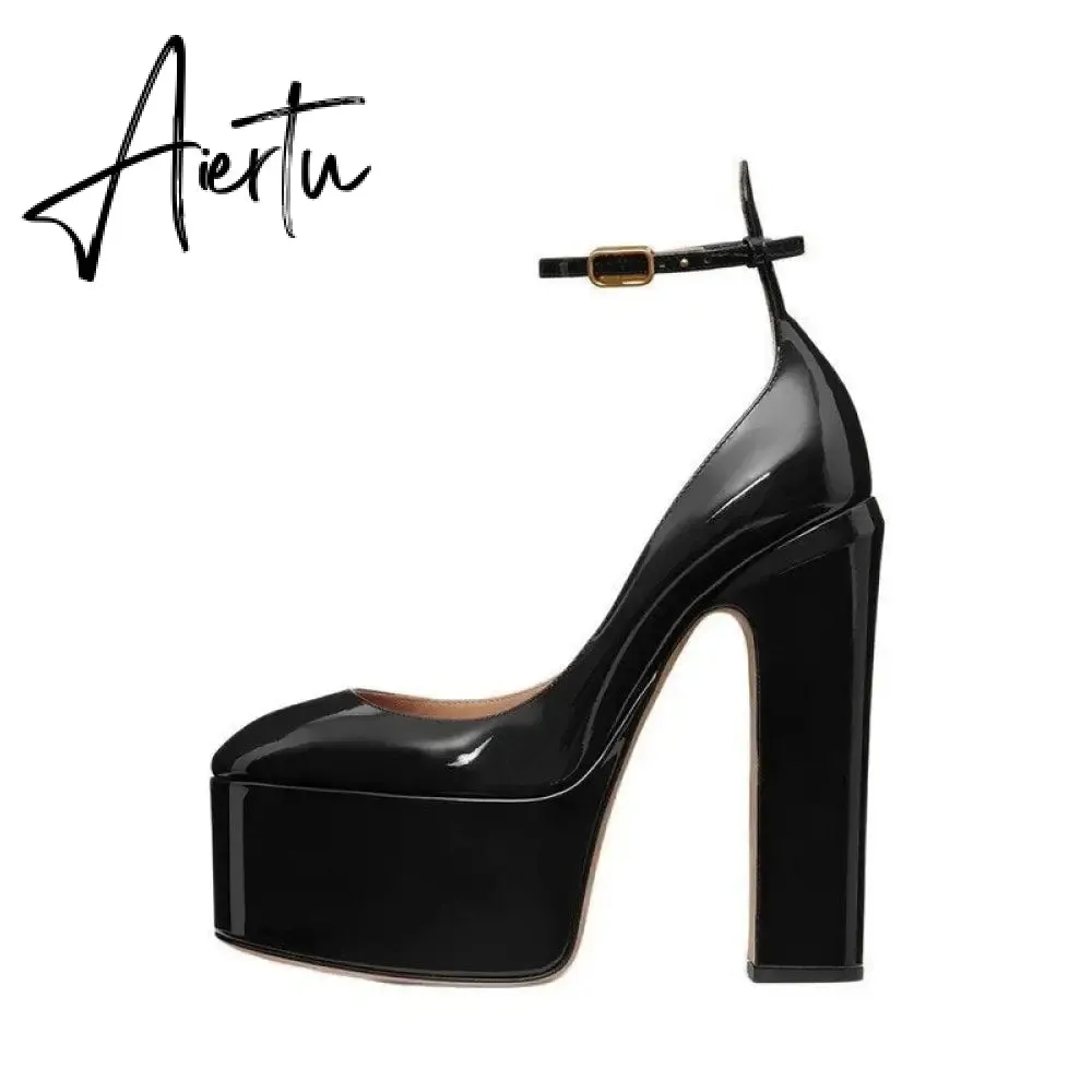 Aiertu  Thick Sole Leather Pumps Women Super High Heel Rome Sandals Summer Fashion Week Bride Shoes Platform Wedding Party Shoes Mujer