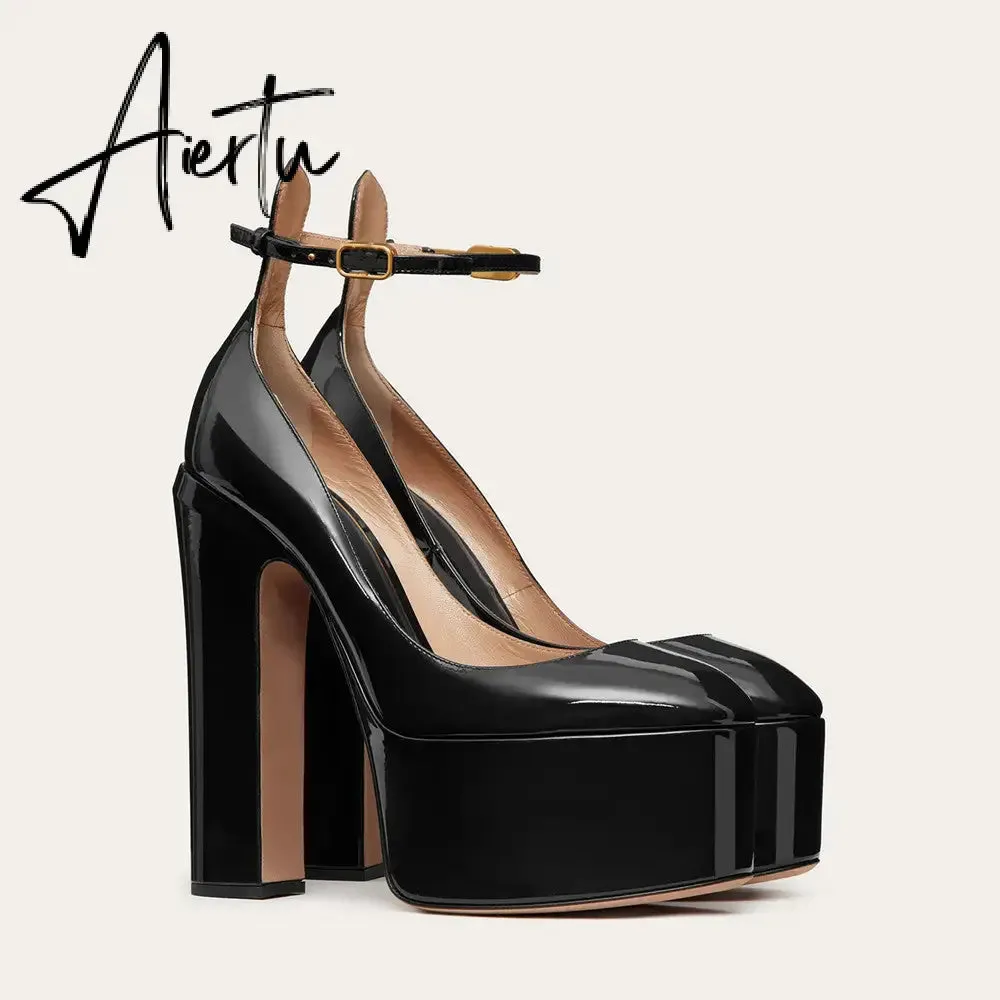 Aiertu  Thick Sole Leather Pumps Women Super High Heel Rome Sandals Summer Fashion Week Bride Shoes Platform Wedding Party Shoes Mujer