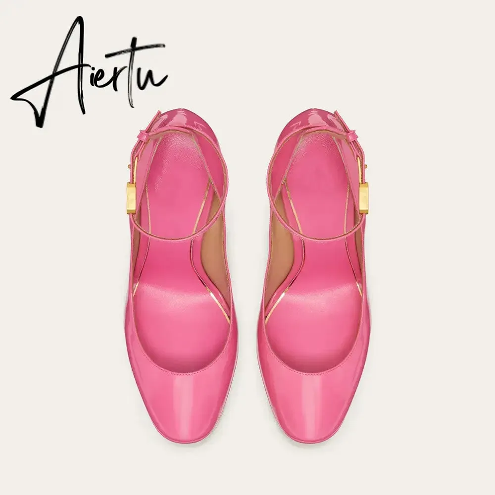 Aiertu  Thick Sole Leather Pumps Women Super High Heel Rome Sandals Summer Fashion Week Bride Shoes Platform Wedding Party Shoes Mujer