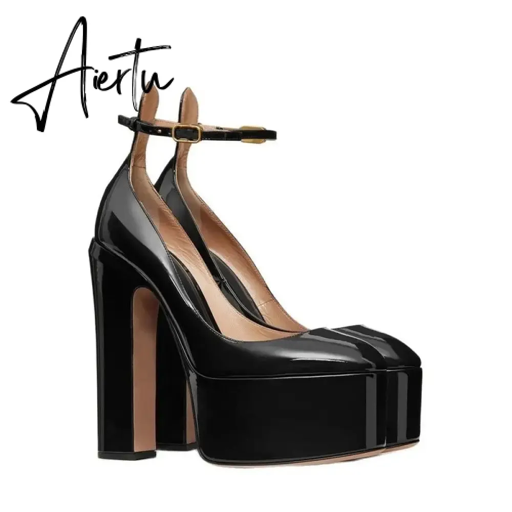 Aiertu  Thick Sole Leather Pumps Women Super High Heel Rome Sandals Summer Fashion Week Bride Shoes Platform Wedding Party Shoes Mujer