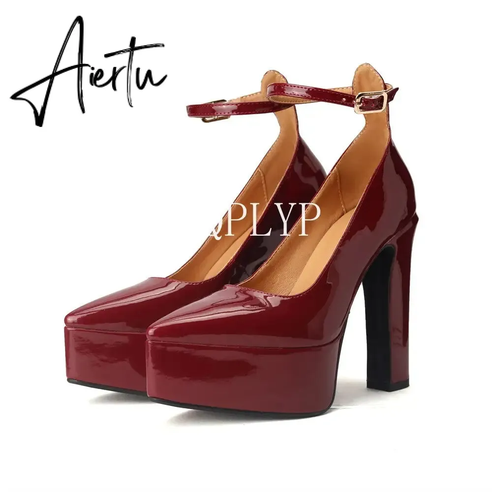 Aiertu  Thick Sole Leather Pumps Women Super High Heel Rome Sandals Summer Fashion Week Bride Shoes Platform Wedding Party Shoes Mujer