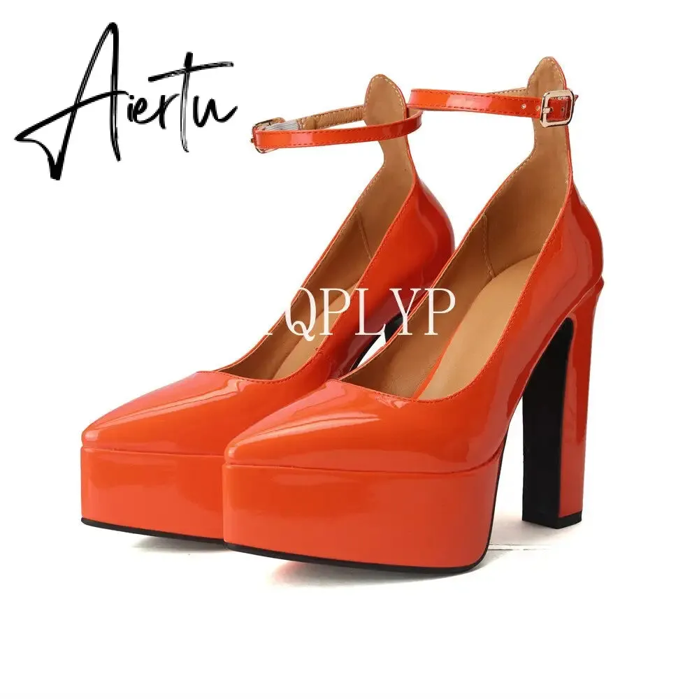 Aiertu  Thick Sole Leather Pumps Women Super High Heel Rome Sandals Summer Fashion Week Bride Shoes Platform Wedding Party Shoes Mujer