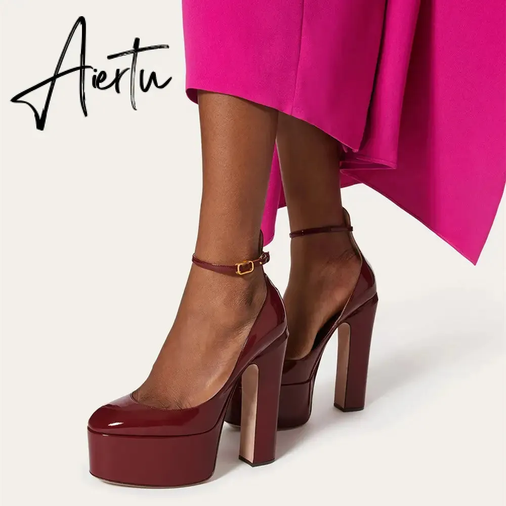 Aiertu  Thick Sole Leather Pumps Women Super High Heel Rome Sandals Summer Fashion Week Bride Shoes Platform Wedding Party Shoes Mujer