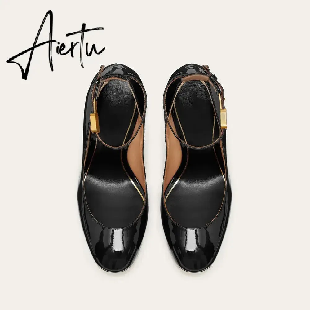 Aiertu  Thick Sole Leather Pumps Women Super High Heel Rome Sandals Summer Fashion Week Bride Shoes Platform Wedding Party Shoes Mujer