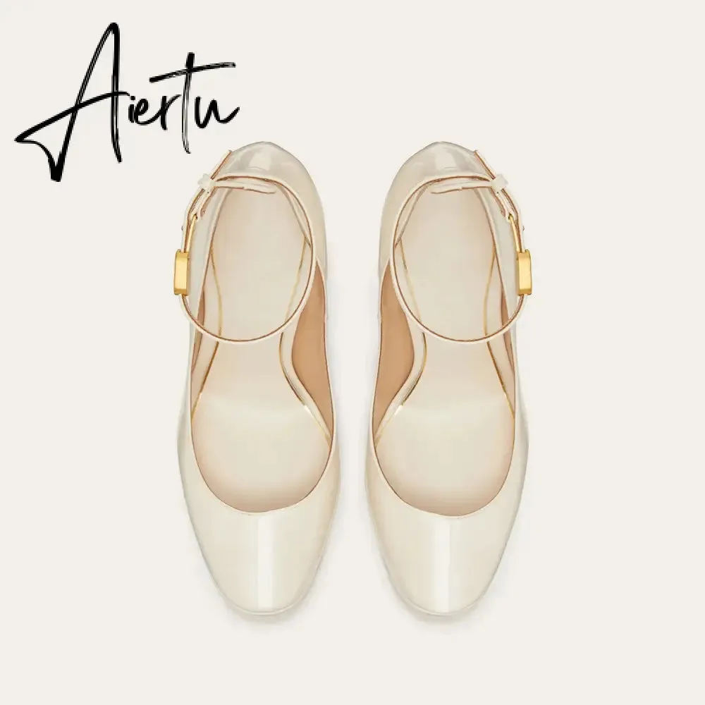 Aiertu  Thick Sole Leather Pumps Women Super High Heel Rome Sandals Summer Fashion Week Bride Shoes Platform Wedding Party Shoes Mujer