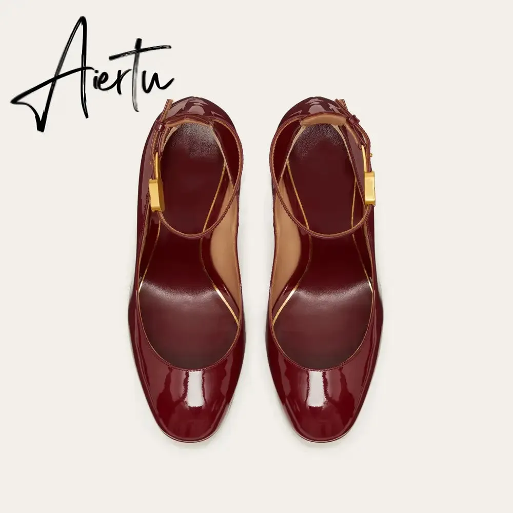 Aiertu  Thick Sole Leather Pumps Women Super High Heel Rome Sandals Summer Fashion Week Bride Shoes Platform Wedding Party Shoes Mujer