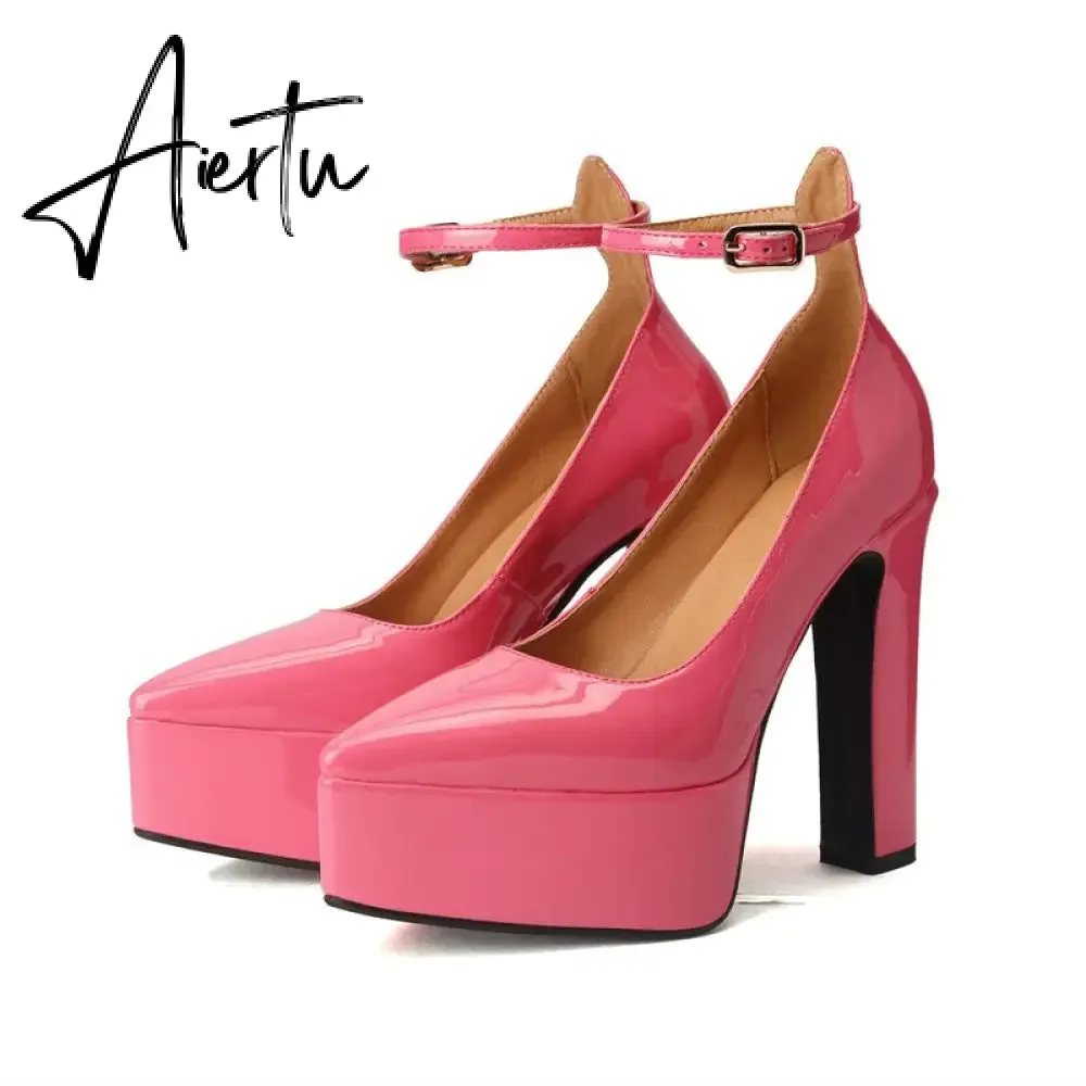 Aiertu  Thick Sole Leather Pumps Women Super High Heel Rome Sandals Summer Fashion Week Bride Shoes Platform Wedding Party Shoes Mujer