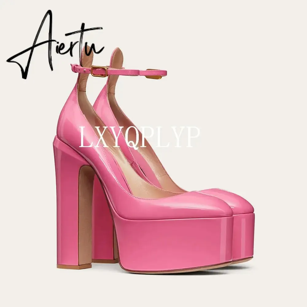 Aiertu  Thick Sole Leather Pumps Women Super High Heel Rome Sandals Summer Fashion Week Bride Shoes Platform Wedding Party Shoes Mujer