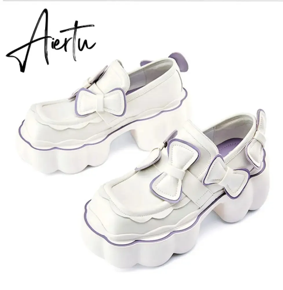Aiertu Womens Lolita Flowers Bowknot Gothic Punk Shoes Creepers Pumps Japanese Harajuku Platform Girls Round Toe New