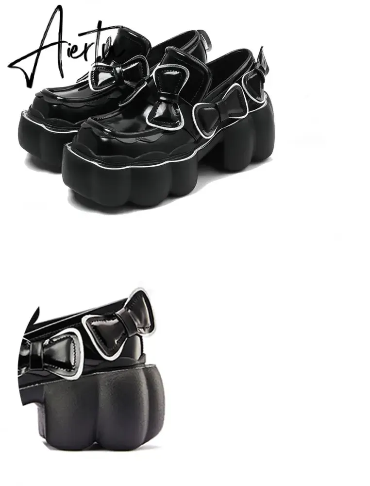 Aiertu Womens Lolita Flowers Bowknot Gothic Punk Shoes Creepers Pumps Japanese Harajuku Platform Girls Round Toe New