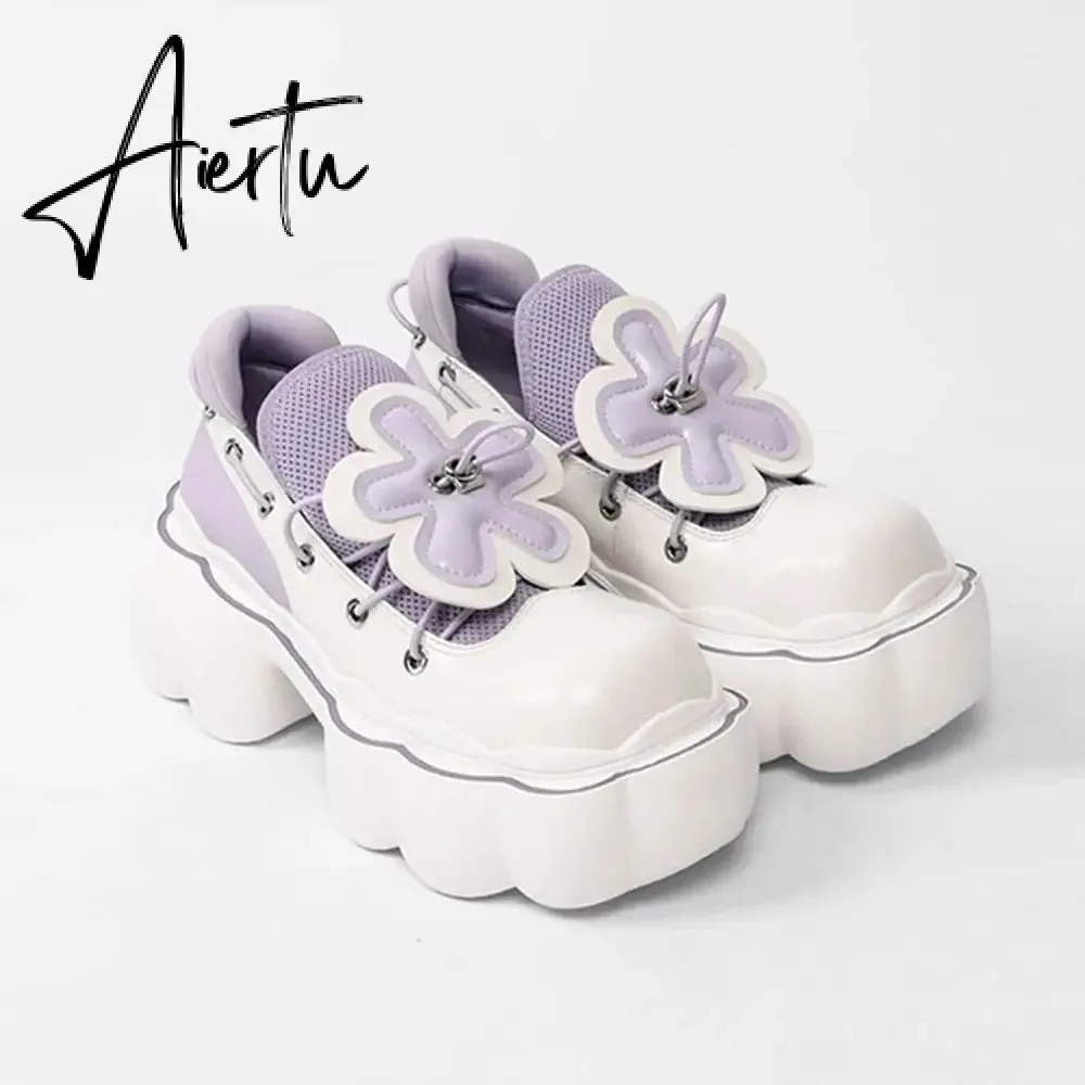 Aiertu Womens Lolita Flowers Bowknot Gothic Punk Shoes Creepers Pumps Japanese Harajuku Platform Girls Round Toe New