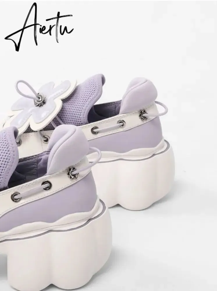 Aiertu Womens Lolita Flowers Bowknot Gothic Punk Shoes Creepers Pumps Japanese Harajuku Platform Girls Round Toe New