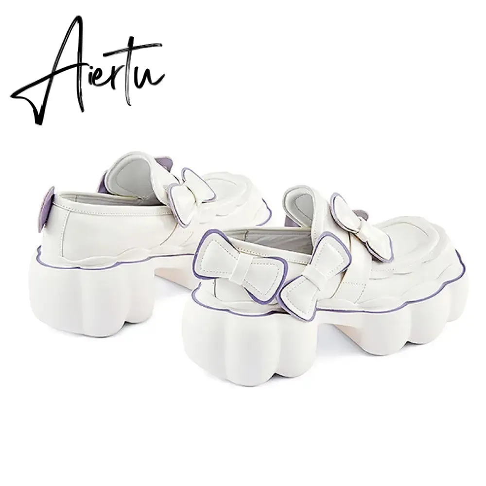 Aiertu Womens Lolita Flowers Bowknot Gothic Punk Shoes Creepers Pumps Japanese Harajuku Platform Girls Round Toe New