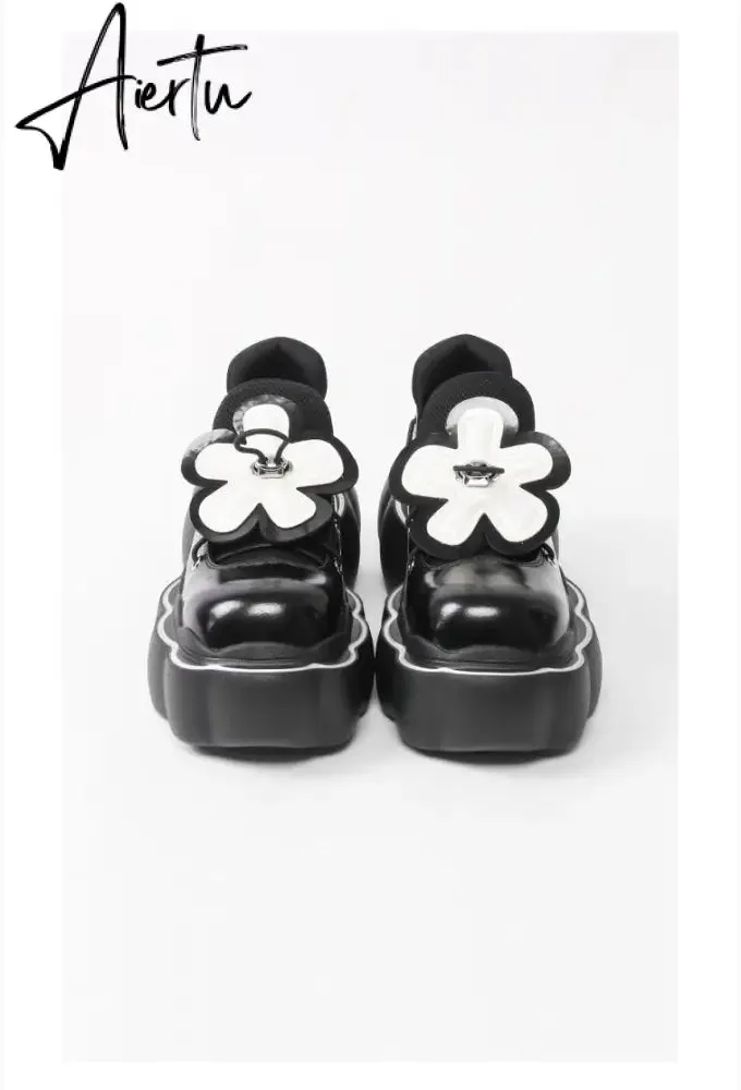 Aiertu Womens Lolita Flowers Bowknot Gothic Punk Shoes Creepers Pumps Japanese Harajuku Platform Girls Round Toe New