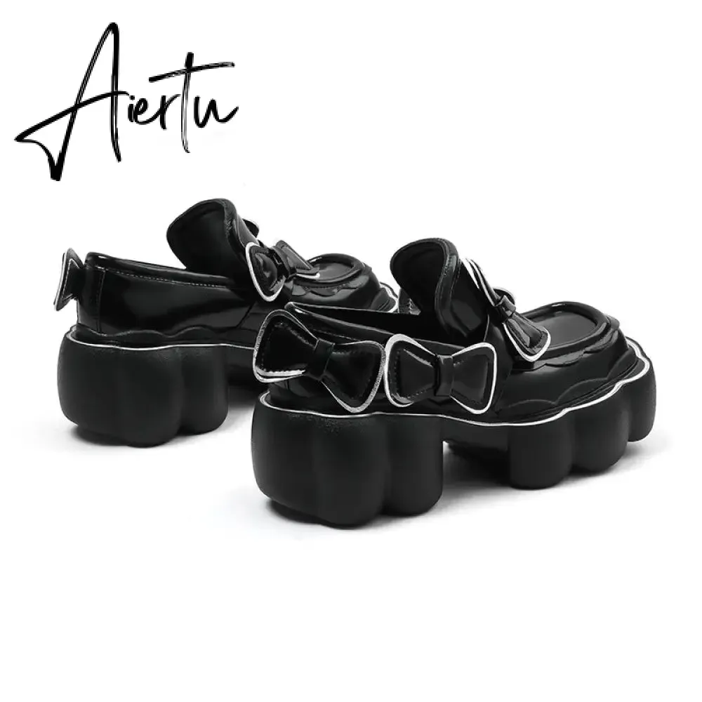 Aiertu Womens Lolita Flowers Bowknot Gothic Punk Shoes Creepers Pumps Japanese Harajuku Platform Girls Round Toe New