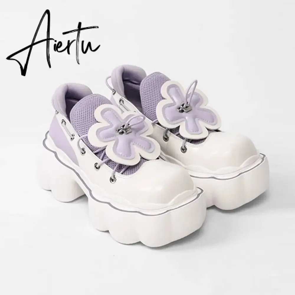 Aiertu Womens Lolita Flowers Bowknot Gothic Punk Shoes Creepers Pumps Japanese Harajuku Platform Girls Round Toe New