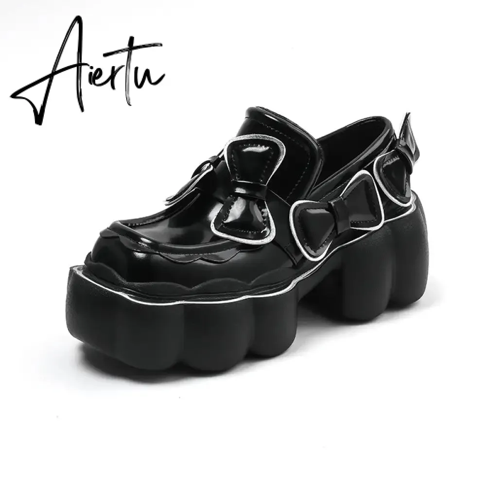 Aiertu Womens Lolita Flowers Bowknot Gothic Punk Shoes Creepers Pumps Japanese Harajuku Platform Girls Round Toe New