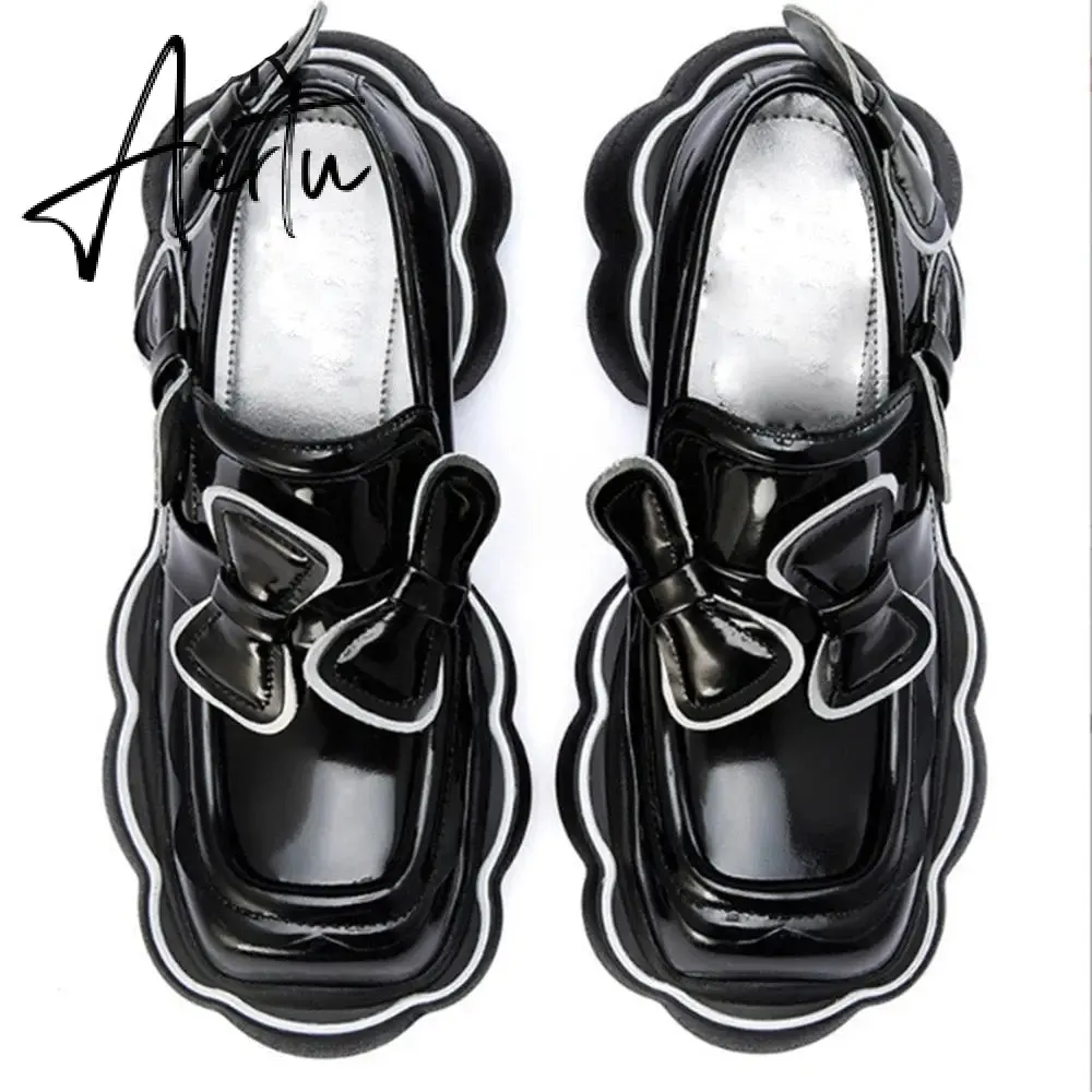 Aiertu Womens Lolita Flowers Bowknot Gothic Punk Shoes Creepers Pumps Japanese Harajuku Platform Girls Round Toe New