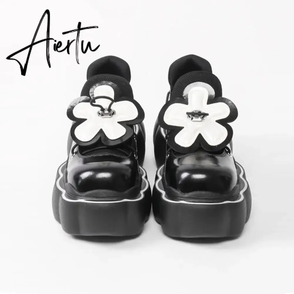 Aiertu Womens Lolita Flowers Bowknot Gothic Punk Shoes Creepers Pumps Japanese Harajuku Platform Girls Round Toe New