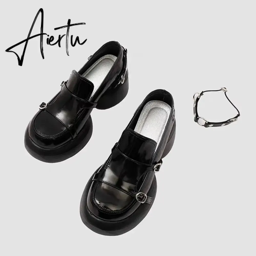 Aiertu Womens Lolita Flowers Bowknot Gothic Punk Shoes Creepers Pumps Japanese Harajuku Platform Girls Round Toe New