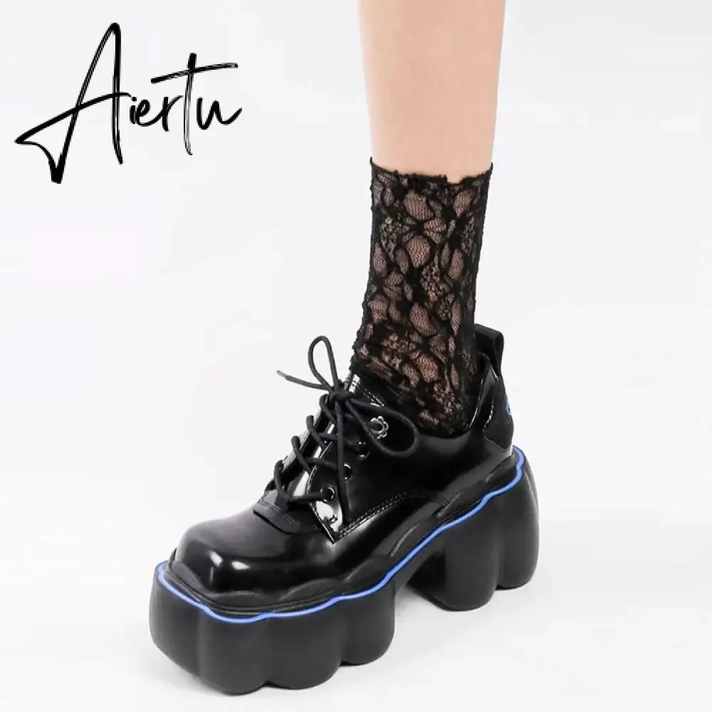 Aiertu Womens Lolita Flowers Bowknot Gothic Punk Shoes Creepers Pumps Japanese Harajuku Platform Girls Round Toe New