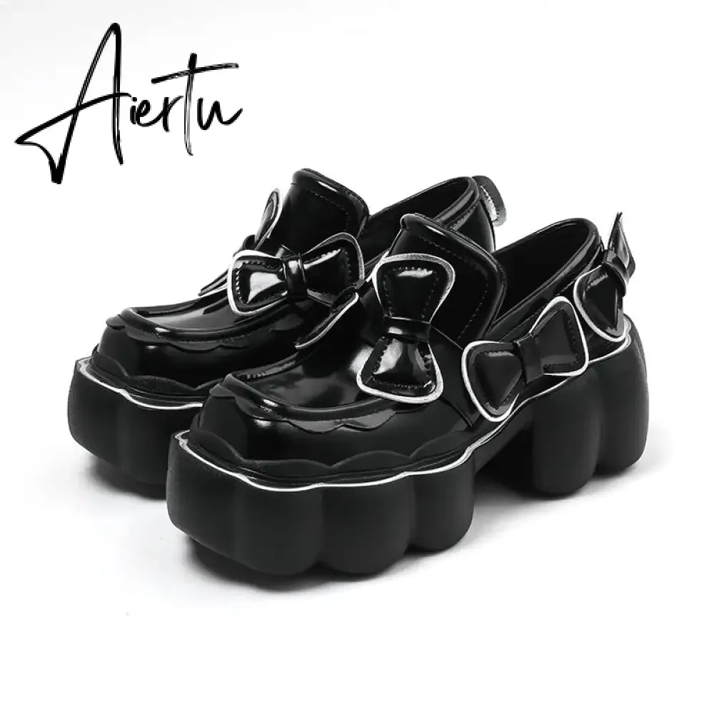 Aiertu Womens Lolita Flowers Bowknot Gothic Punk Shoes Creepers Pumps Japanese Harajuku Platform Girls Round Toe New