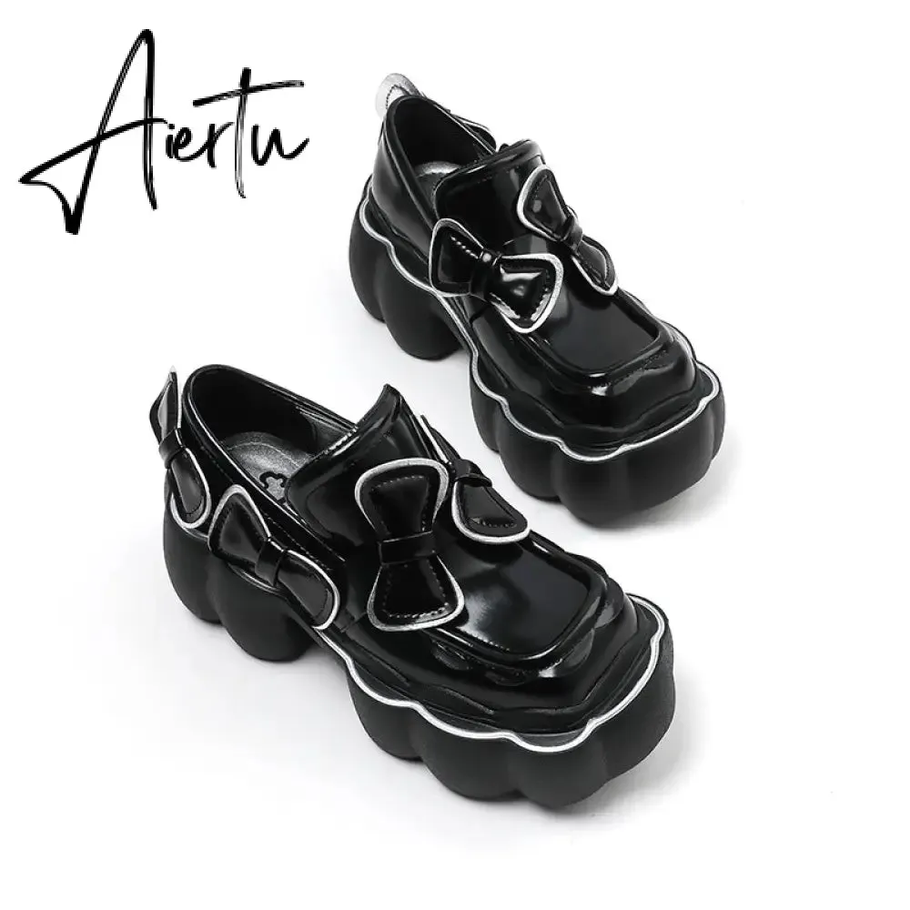Aiertu Womens Lolita Flowers Bowknot Gothic Punk Shoes Creepers Pumps Japanese Harajuku Platform Girls Round Toe New