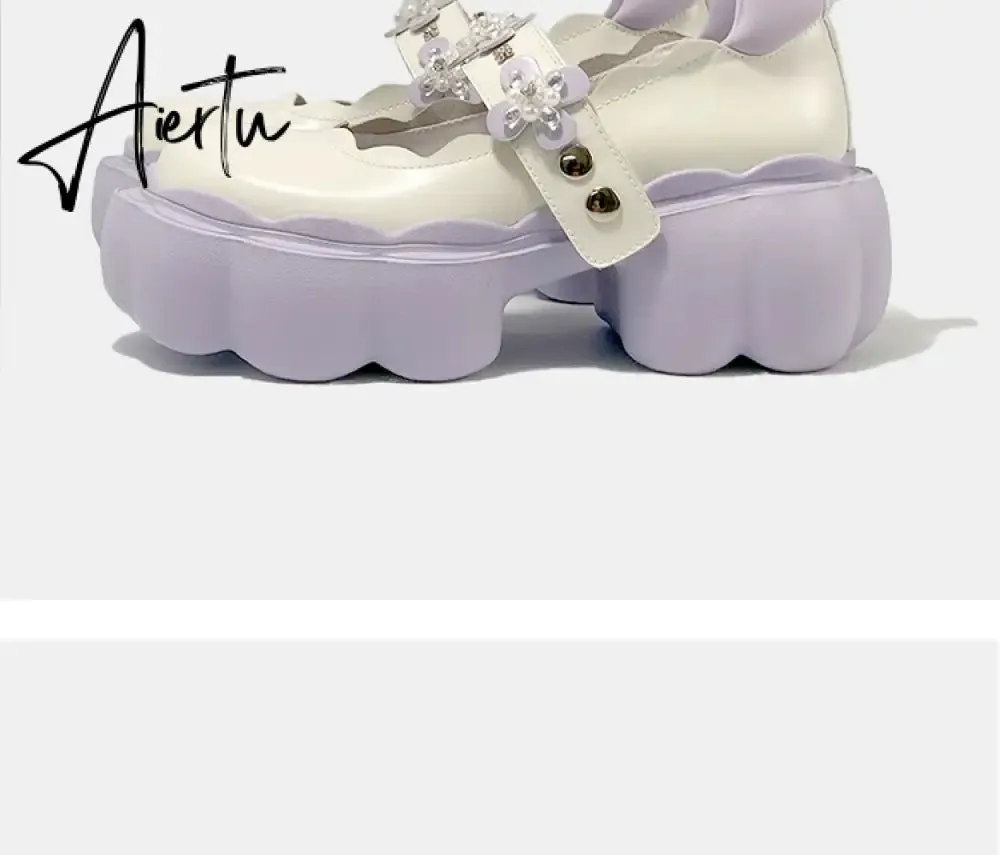 Aiertu Womens Lolita Flowers Bowknot Gothic Punk Shoes Creepers Pumps Japanese Harajuku Platform Girls Round Toe New