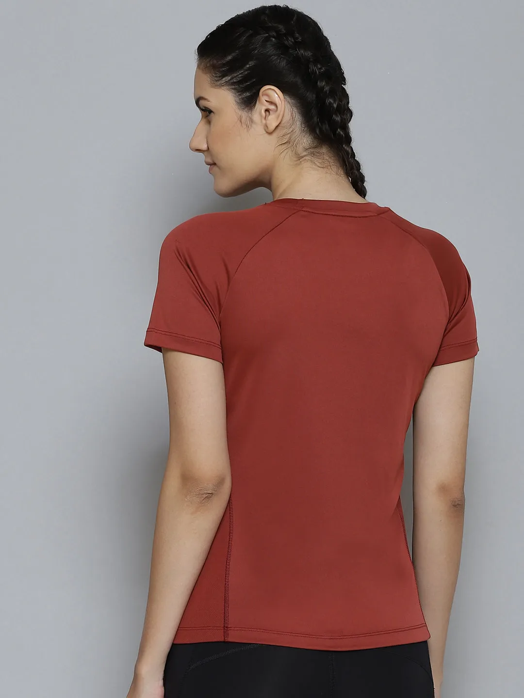 Alcis Women Rust Red Slim Fit Training or Gym T-shirt