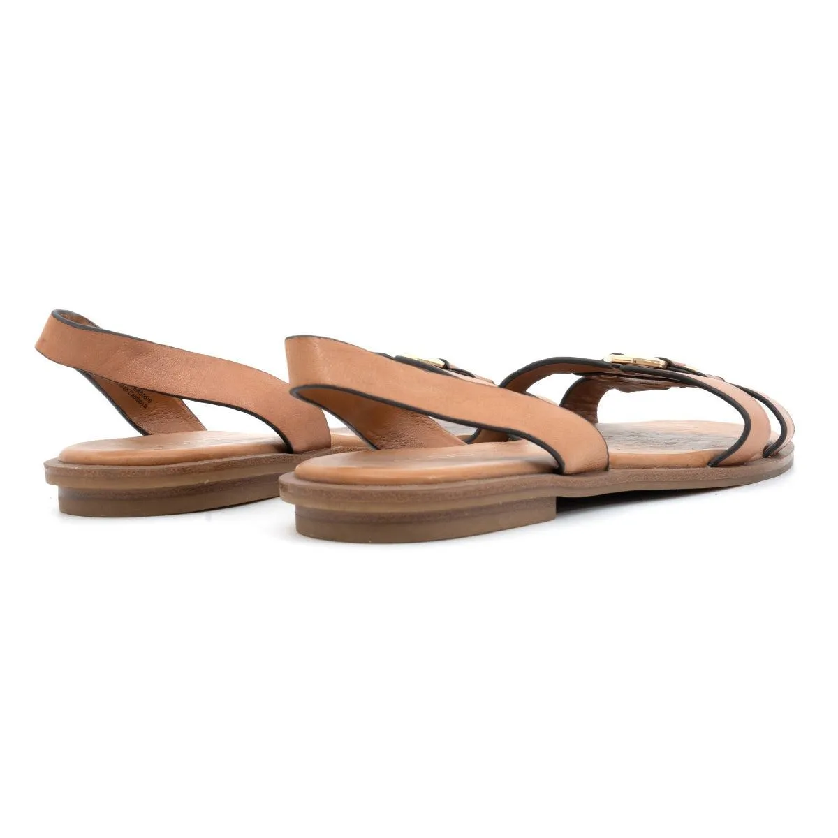Aldo Slingback Flat Sandals Leather Brown Colour For Women