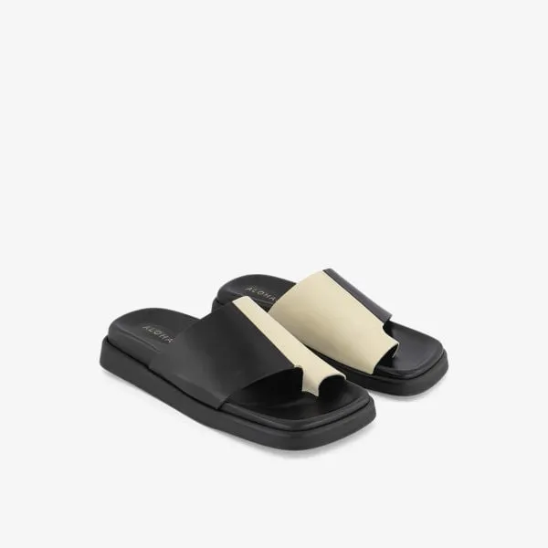 Alohas Leather Square Toe Sandals, Black