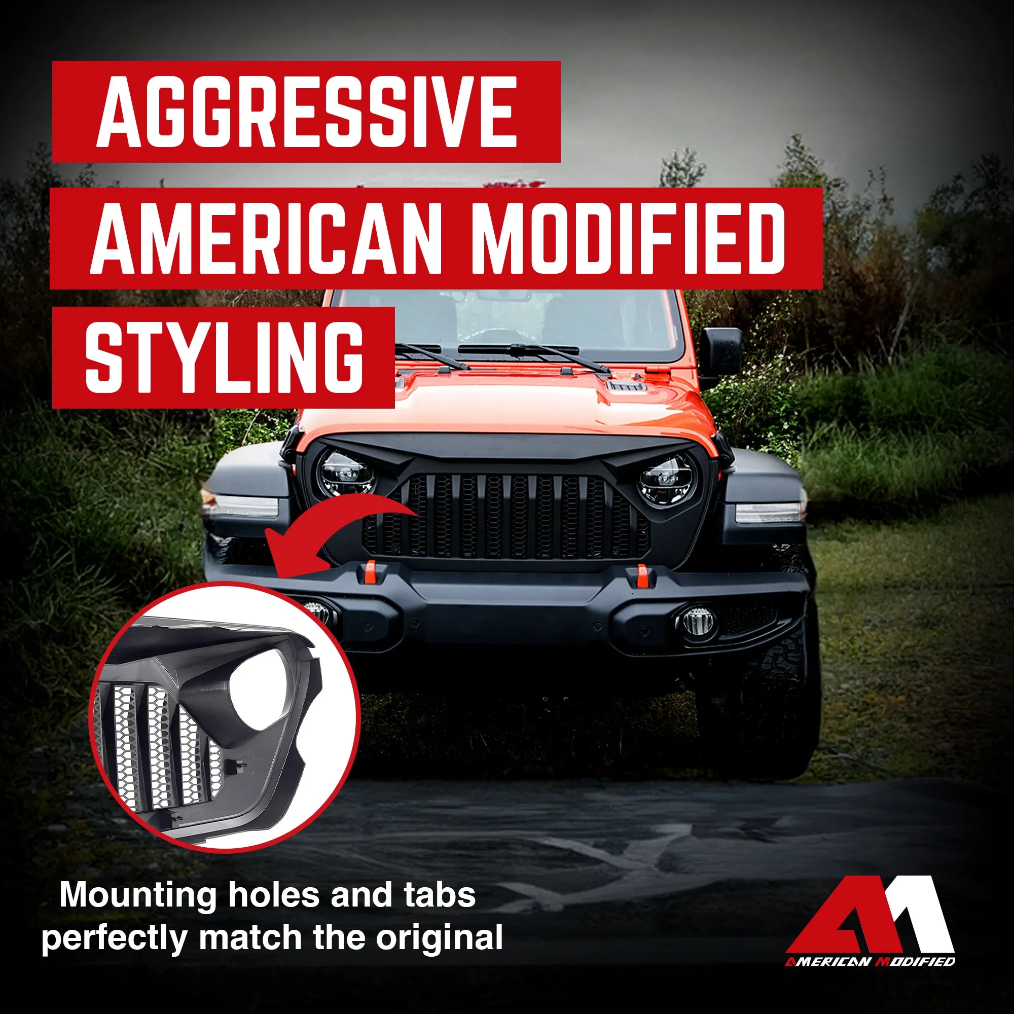 AMERICAN MODIFIED Vader Grille for 2018  Jeep Wrangler JL & 2020  Gladiator JT