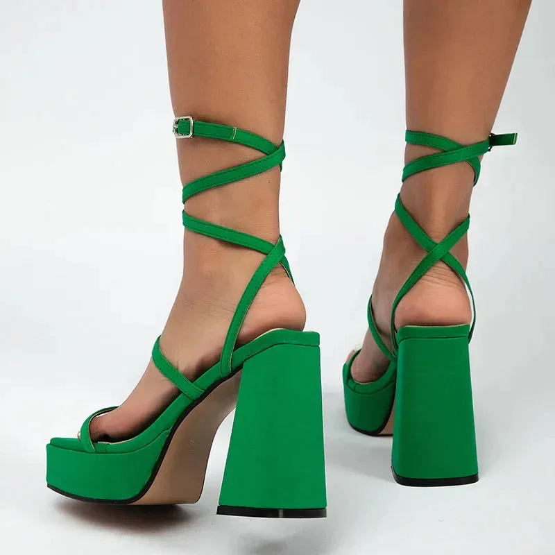 AMOZAE- - Green Gothic High Heel Women's Sandals
