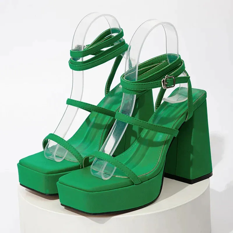 AMOZAE- - Green Gothic High Heel Women's Sandals