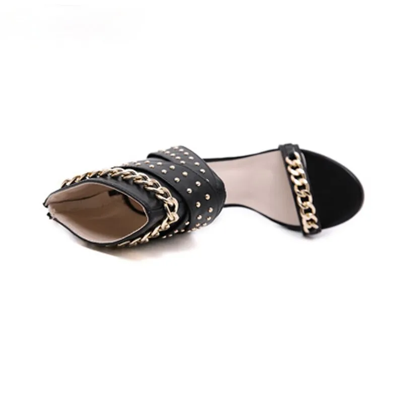 Amozae- New Rivet Metal Decoration High Heel Women Sandals Cover Heel For Party Gladiator Ladies Shoes
