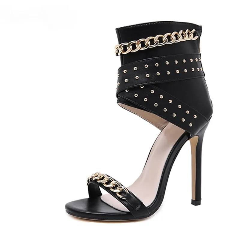 Amozae- New Rivet Metal Decoration High Heel Women Sandals Cover Heel For Party Gladiator Ladies Shoes