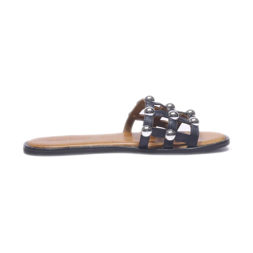 Andrea Sabatini Flat Sandals Leather Black Colour For Women