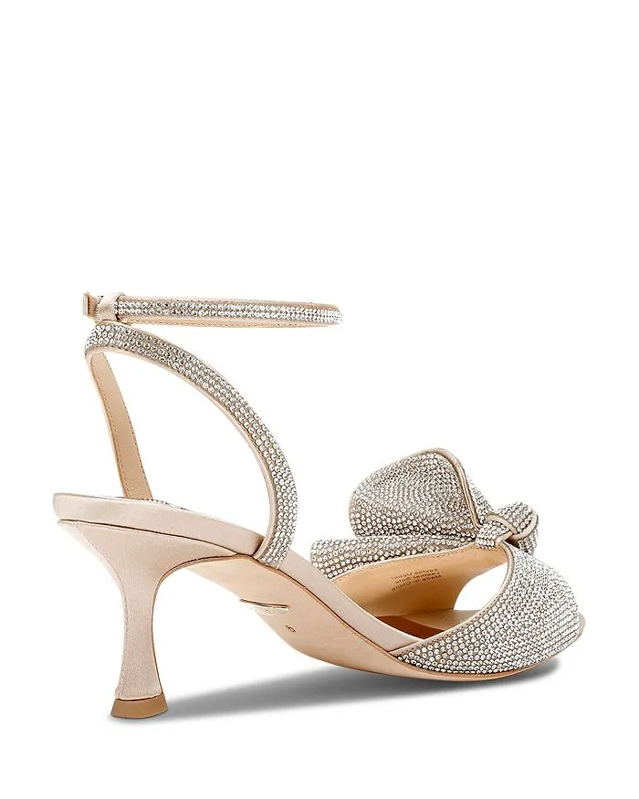 Badgley Mischka Women's Almond Toe Rhinestone Mid Heel Ruffle Sandals Remi