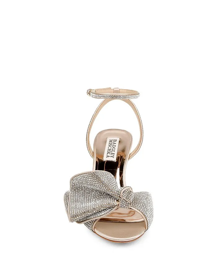 Badgley Mischka Women's Almond Toe Rhinestone Mid Heel Ruffle Sandals Remi