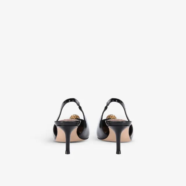 Belgravia patent back strap sandals with eagle head crystals Kurt Geiger London ,  black