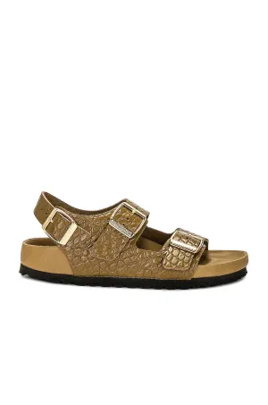 Birkenstock Milano Exquisite Sandals in Reptile Embossed Mud Green