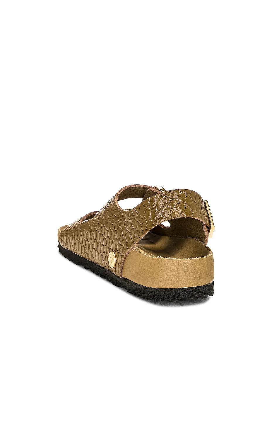 Birkenstock Milano Exquisite Sandals in Reptile Embossed Mud Green