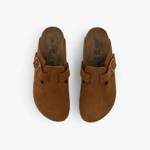 Boston Suede Clogs with Embossed Birkenstock Logo, mink