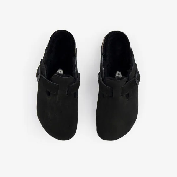 Boston Suede Sandals with Birkenstock Buckles, Black