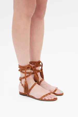 Brown Suede Rockstud Gladiator High Sandal