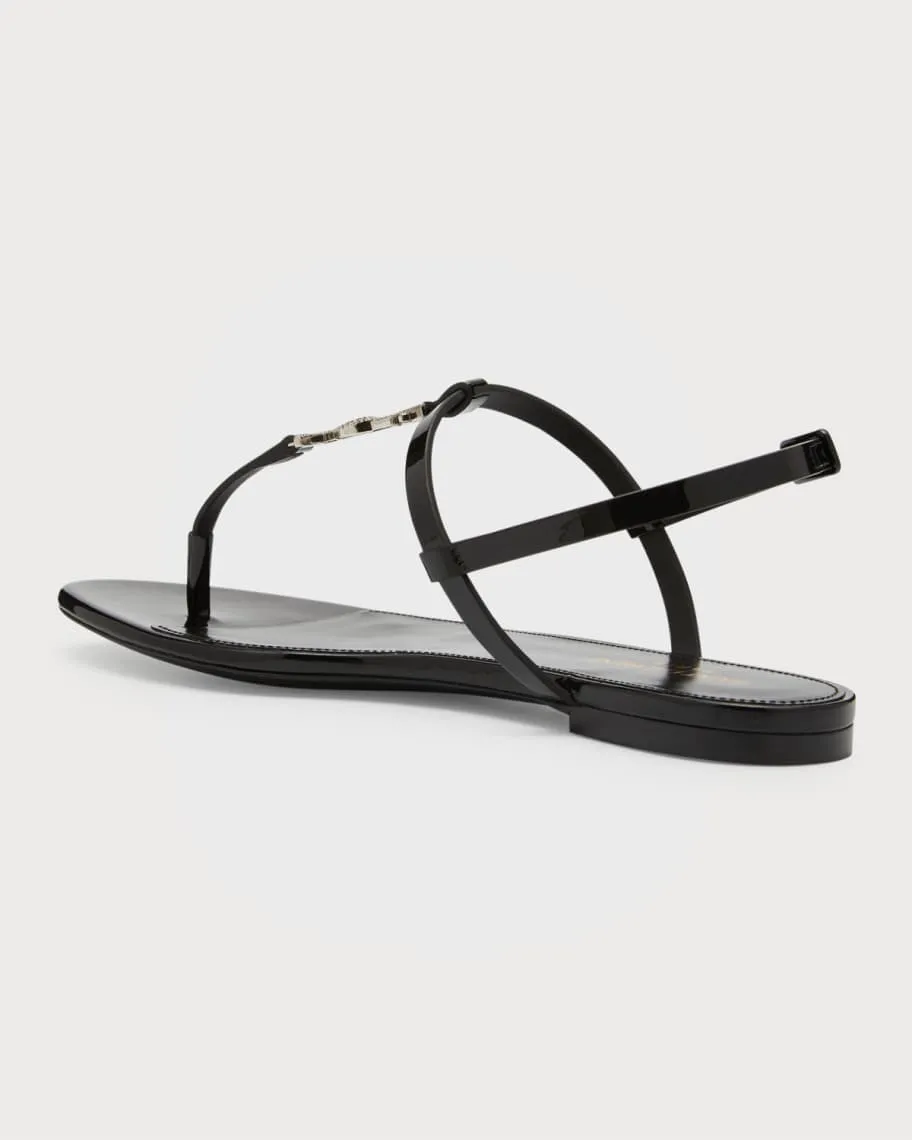 Cassandra YSL Flat Sandals with Rhinestone and Saint Laurent Medallion