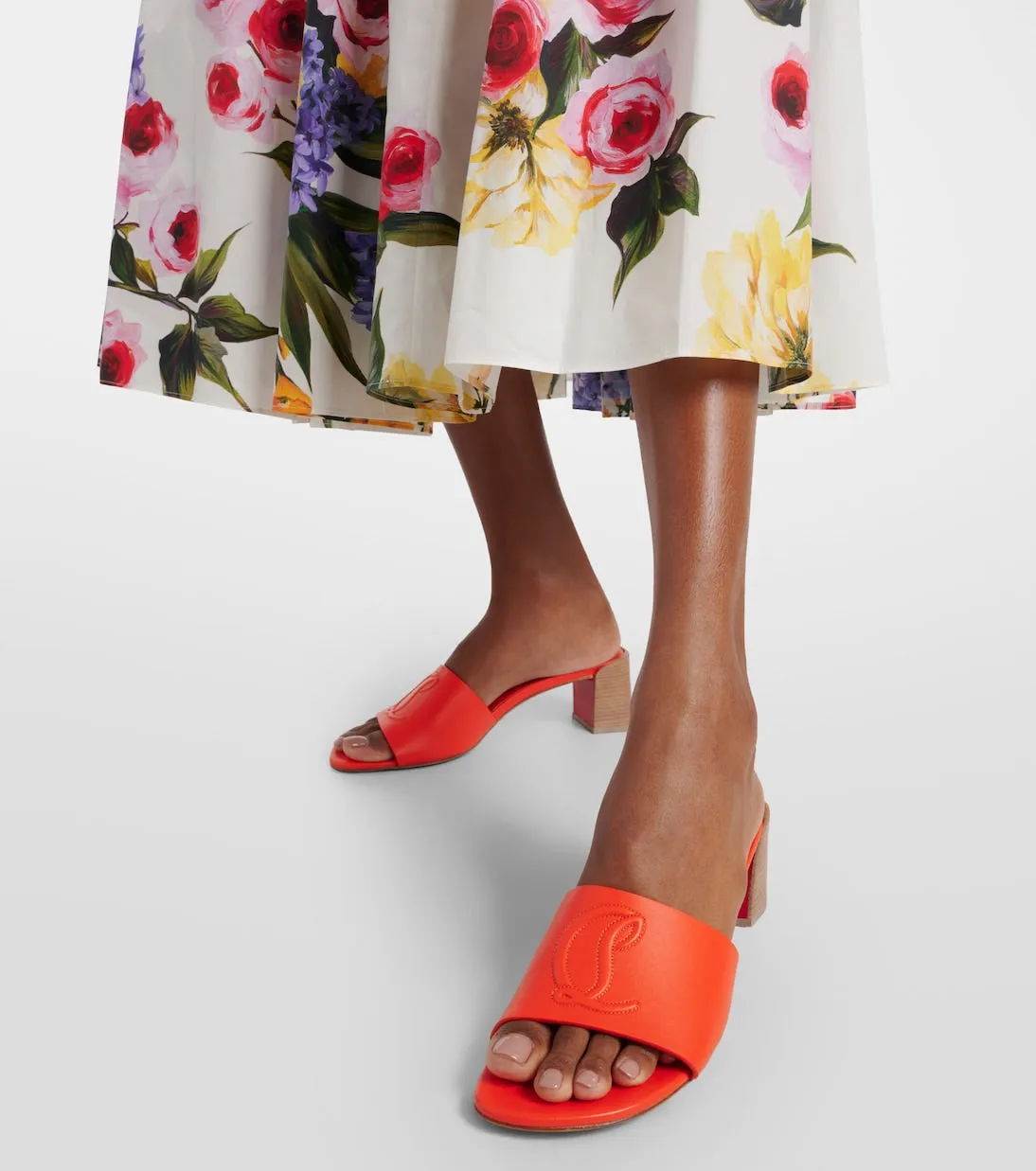 Christian Louboutin so cl 55 embossed leather mules, orange